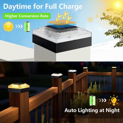 4x4 Luzes Solares para Topo de Poste Exterior Luz para Poste de Deck Alimentadas a Energia Solar IP65 à Prova d'Água Luzes para Deck de Cerca para Decoração de Pátio Varanda
