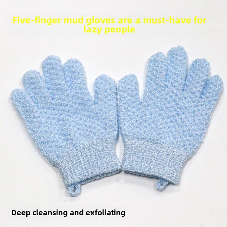 Nylon Double-Sided Bath Scrubbing Gloves - Five-Finger Exfoliating Towel