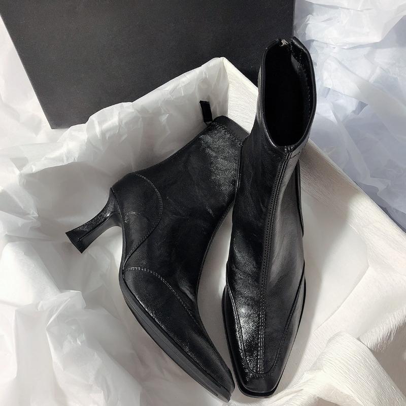 Herbst Winter Dicker Absatz Damen Stiefeletten Elegante Spitze Dünne Absätze Schuhe Street Style Bankett Party Kurze Botas Mujer