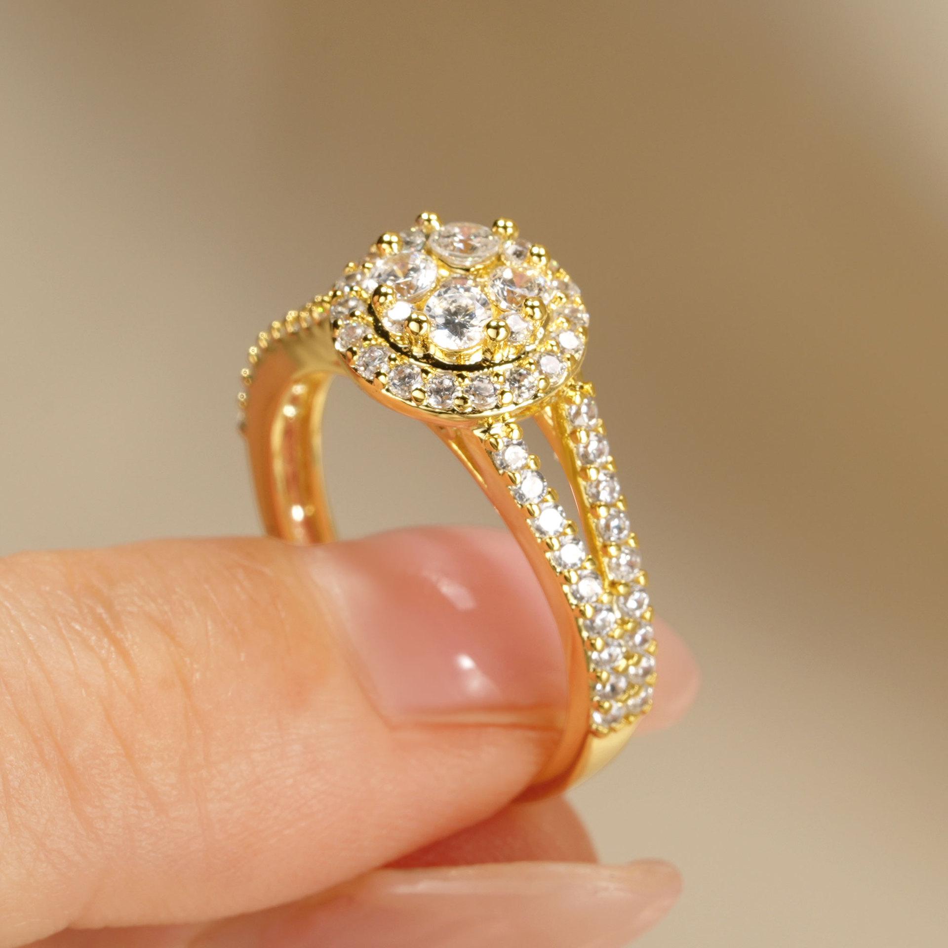 Позолоченное кольцо с витым цирконом: Женское модное обручальное кольцо с полным бриллиантовым дизайном Size 7 US