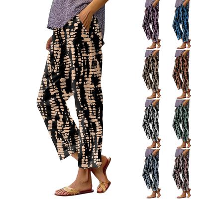 Kadın Modası Çiçek Baskılı Düz Paça Cepli Lastikli Bel Günlük Pantolon