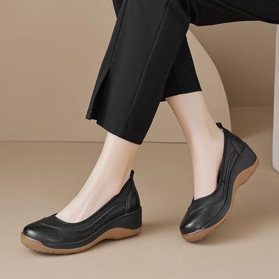 Thick-soled Lazy Comfortable Muffin Shoes Women's Round Head One-pedal Single Shoes New Autumn Casual High-heeled Small Leather Shoes