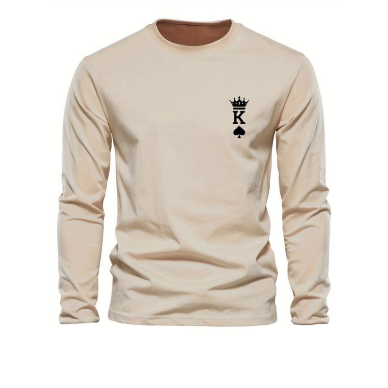 Men's Long Sleeved Round Neck Loose Casual KING Pattern Printed Spring and Autumn Versatile T-Shirt Top