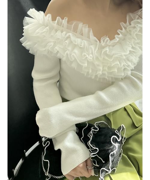 Lily Brown Voluminous Tulle Docking Knit LWNT251072 White Women's