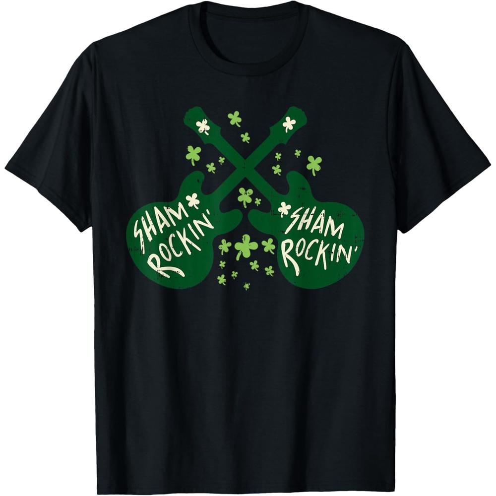 Shamrockin Guitar Shirt Irish Guitarist St Patricks Day Cotton Men T Shirt S чёрный