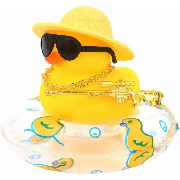 Duck Car Ornaments Yellow Duck Car Dashboard Decorations Set with Sunglasses, Swimming Ring Kids Bath Toys Home Duck Decoration