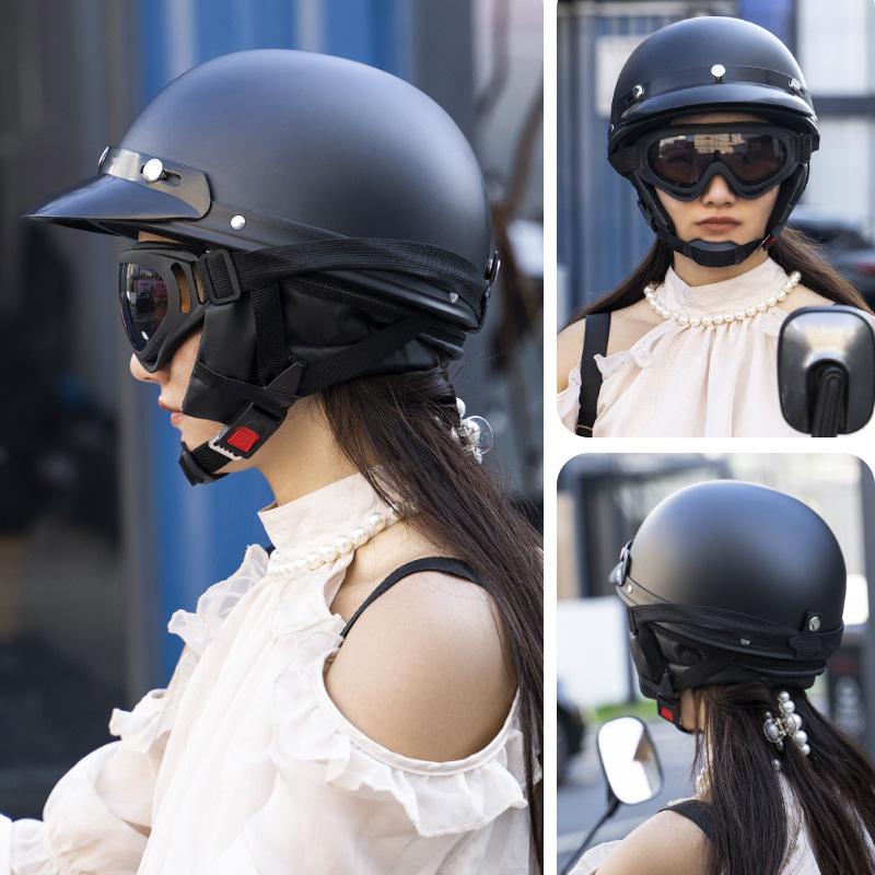 3C Certified Electric Vehicle Helmet Men and Women's Safety Hat Battery Car Four Seasons Cycling Helmet Summer Retro Helmet Half Helmet