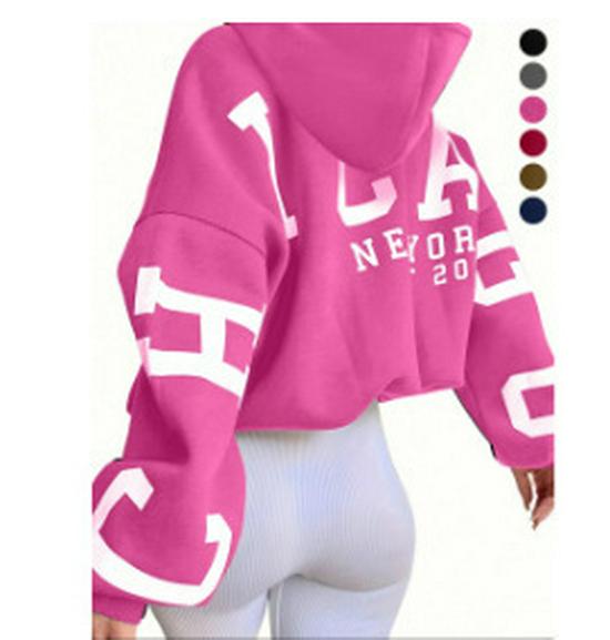 2024 European & American Style Letter Print Hooded Sweatshirt