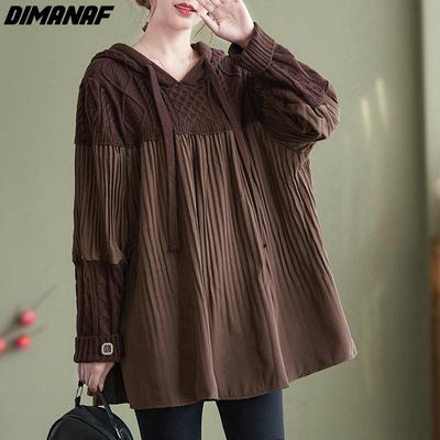 DIMANAF Grande Taille Femmes Pull Sweat Large Sweat-Shirts Décontracté Automne Patchwork Basique 2022 Tricot Nouveau Pull O-cou Chandails