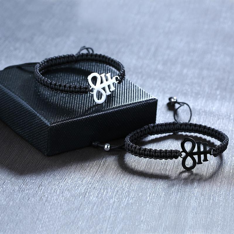 Charm Braided Bracelet Seal Of Lucifer Handmade Wave Black Adjustable Male Wrist Brazelet