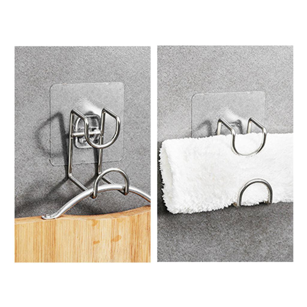 Adhesive Hooks Stainless Steel Punch Free Wall Mounted Sticky Wall Hangers for Kitchen Bathroom