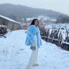 Fashion temperament Medium and long autumn and winter popular new thin fluffy imitation fur jacket female blue