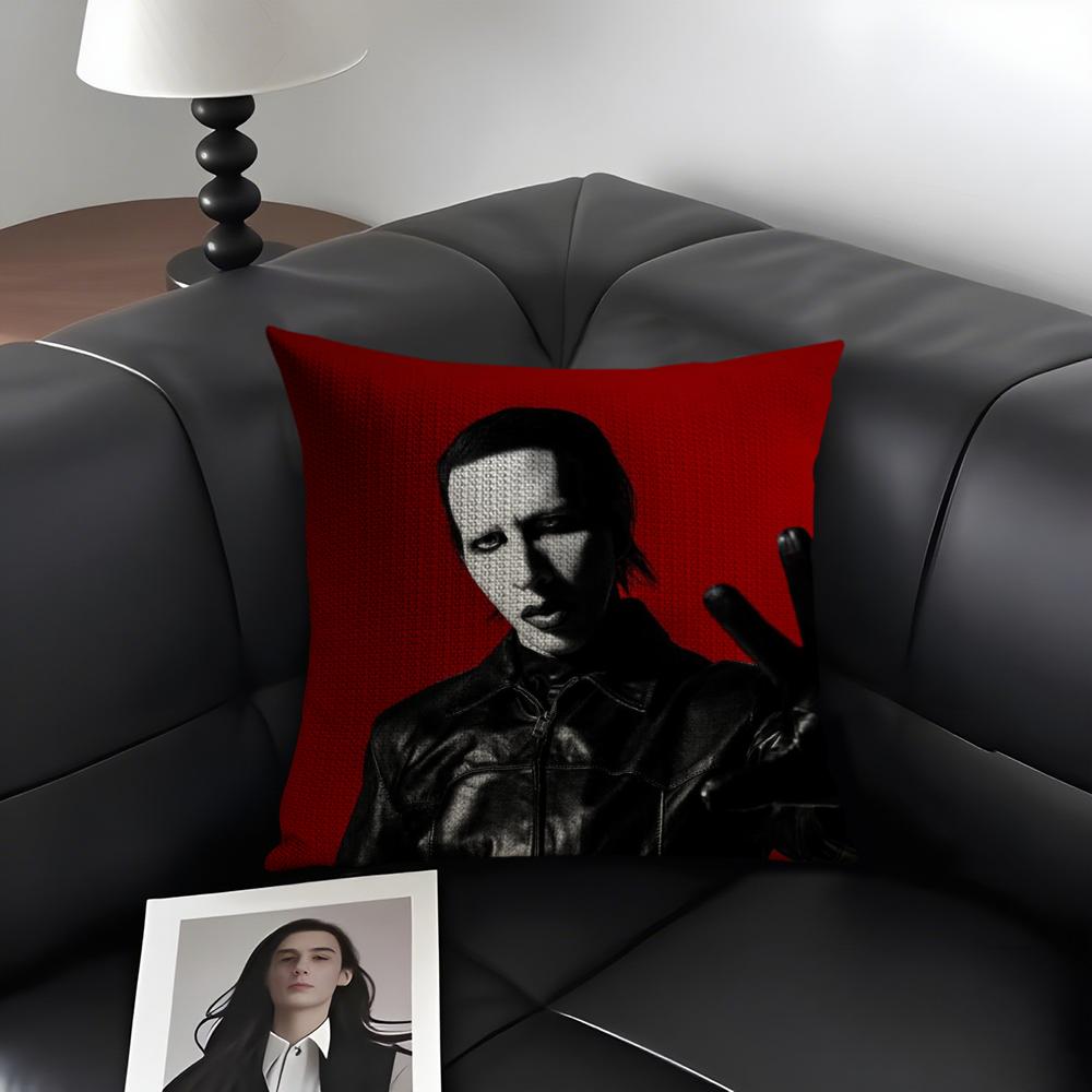 

Singer MMarilyn MManson Cushion Cover Natural Linen Organic Fabric DoubleSided Printing Sofa Home Decor Gift Pillow Case 30X30cm