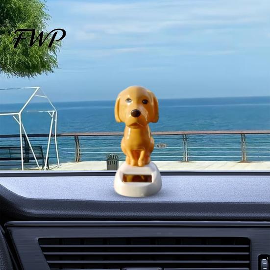 Healing Desk Toy Solar Dog Car Dashboard Toy, Yellow Puppy Nodding Figure, Auto Swing Bumpy Road Stable Decor for Office Desk, Powered Cute