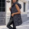 Womens Long Vest Sleeveless Quilted Hoodies Zip Up Puffy Down Vest Outerwear Winter Coats With Pockets
