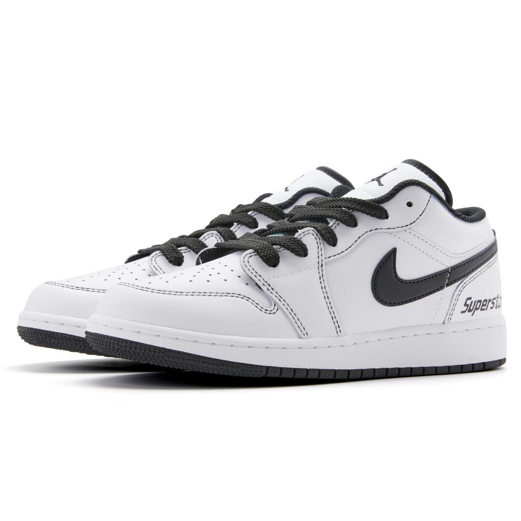 Jordan Air Jordan 1 Low Cushioning Slip Resistant Abrasion Resistant Low Top Vintage Basketball Shoes Men's Black White 553558-132(Team44-)