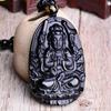 Vintage Retro Buddha Black God Rhinestone Obsidian Pendant Necklace Chain Unisex Men Women Fashion Gothic Amulet Talisman Jewelry Party Gift