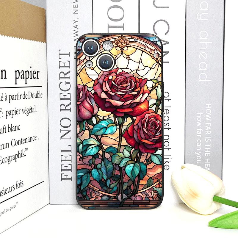 Colorful Glass Style Rose Flower Pattern Phone Case for iPhone 17 16 12 11 14 Plus 13 14 15 Pro Max Mini X XS Floral Soft Cover