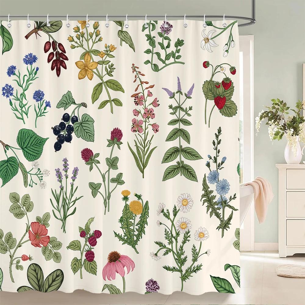 3D Shower Curtain Nordic Style Flowers Plant Leaves Printed  Waterproof Polyester Fabric Bath Curtains For Bathroom With Hooks