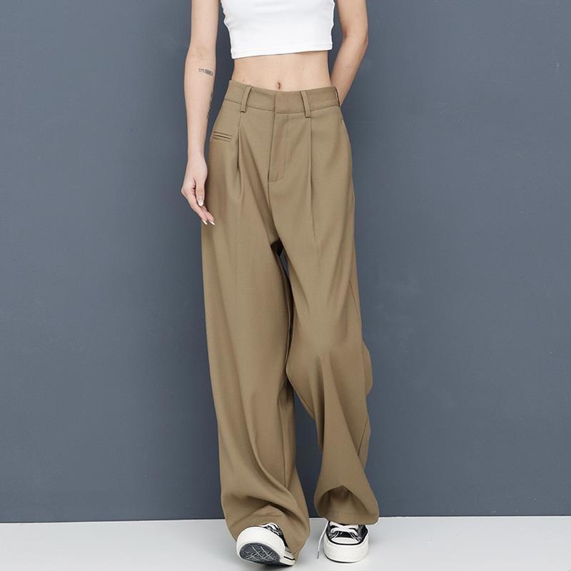 Fashion Vintage Solid Wide Leg Pants Summer Pleated Loose Y2k High Waist Straight Trousers Casual Streetwear Pants