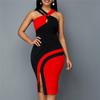 Sexy Patchwork Halter Letní Nové Plážové Šaty bez Rukávů Dámské Oblečení Módní Ležérní Robe Bodycon Šaty s Vysokým Pasem Dámské