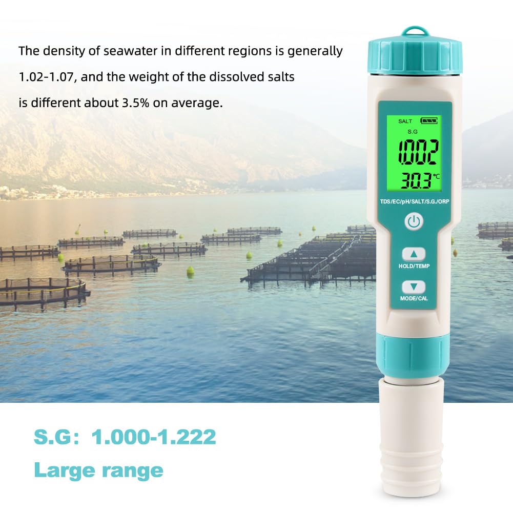 pH Meter for Water 7 in 1 PH/TDS/EC/Salt/S.G/ORP/Temp Meter,pH Tester Digital Backlit Waterproof LCD,TDS Meter EC Meter PPM Meter Suitable for Pools,