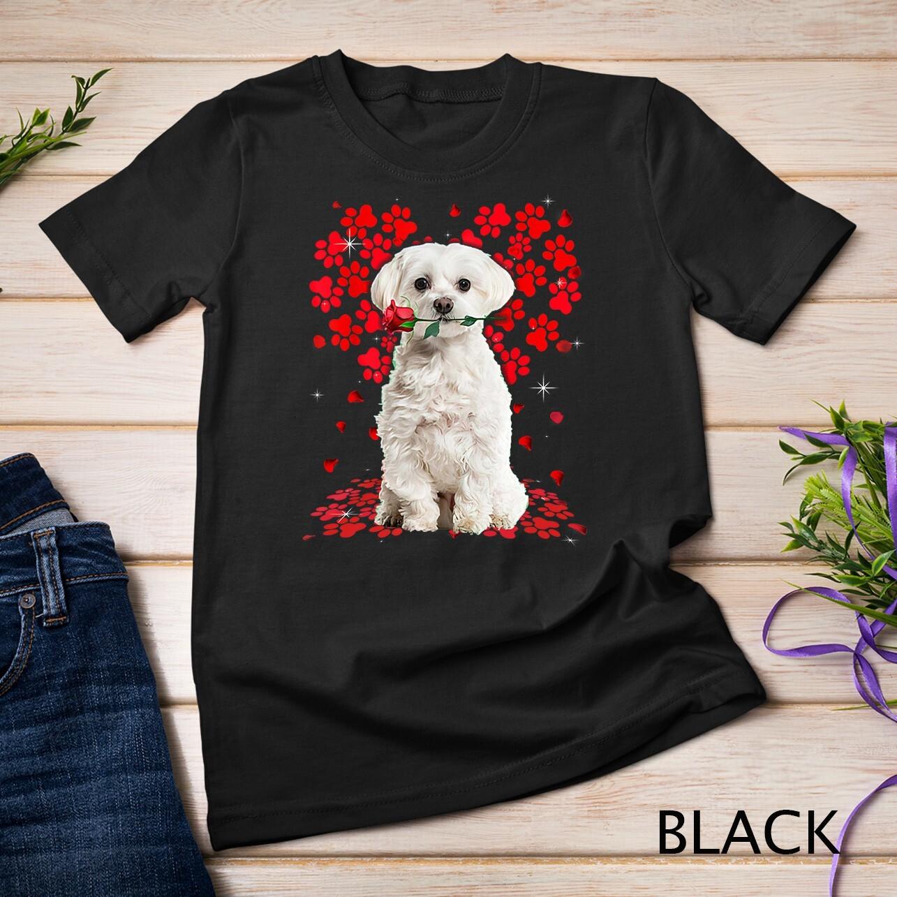 Cute Love Maltese Dog Valentine Pet Dog Lover T-Shirt Mens Womens Tees Top Unisex T-Shirt Mens Womens Tees Top S