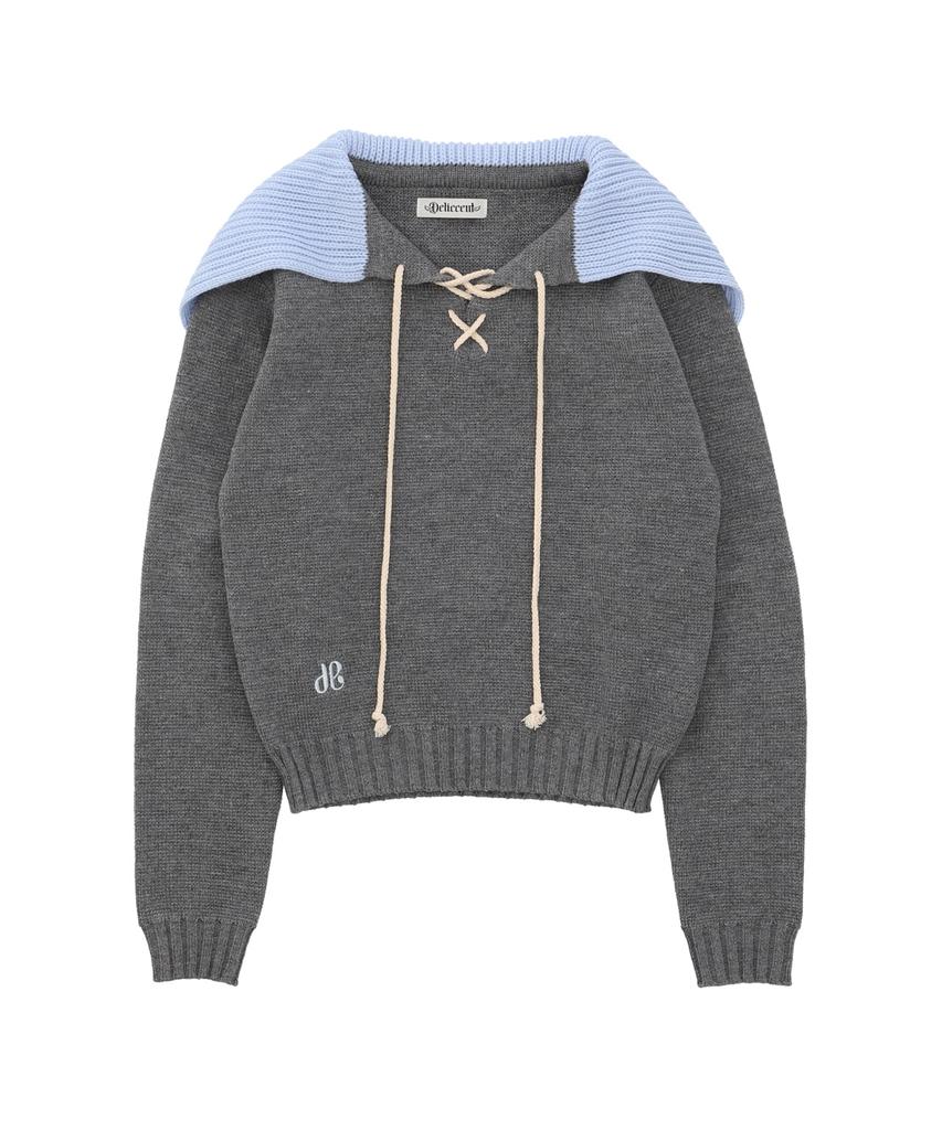 DELICCENT Cross Chain Collar Pullover [Gray]