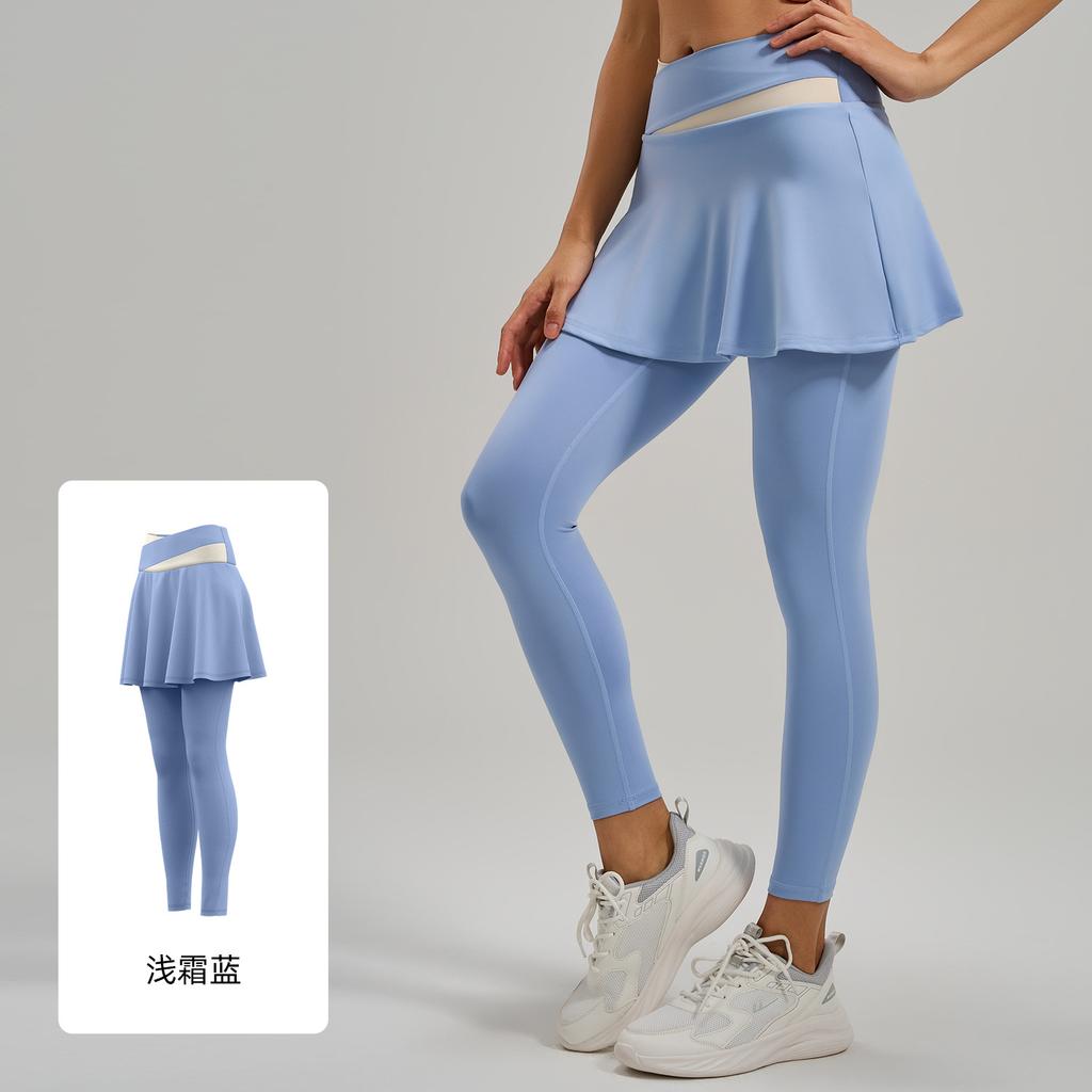 Color matching fake two-piece culottes, high waist, belly and thin fitness wear, anti-light yoga pants for women
