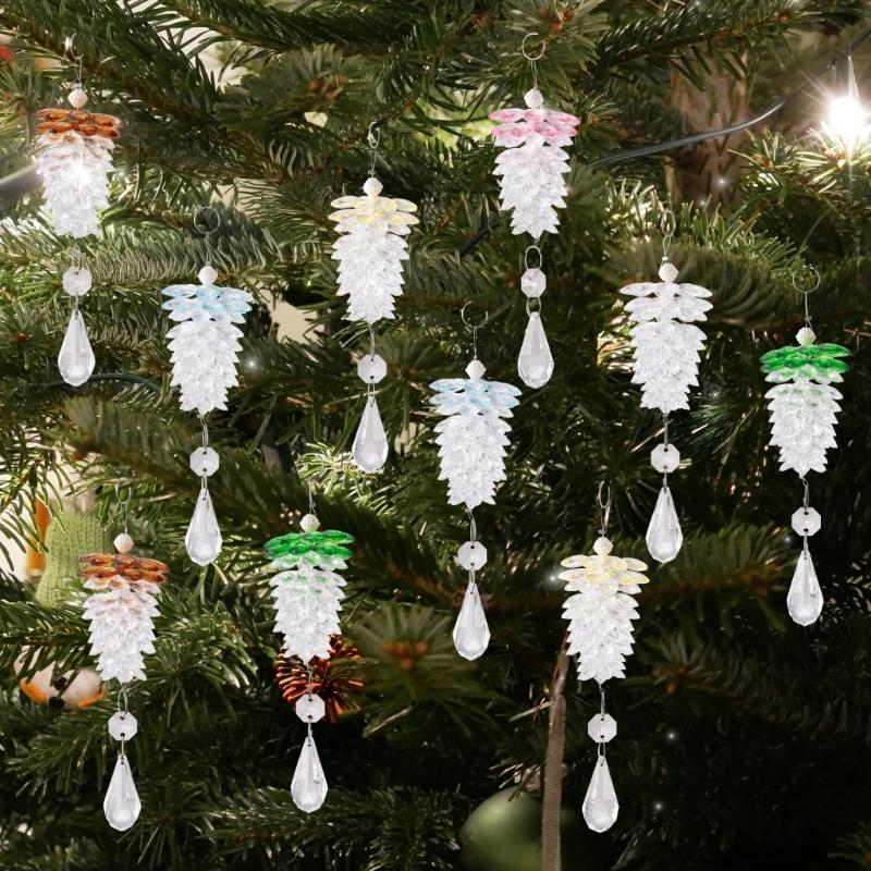Realistic Acrylic Pinecone Christmas Tree Hanging Decoration Transparent Pine Cone Festival Home Ornament
