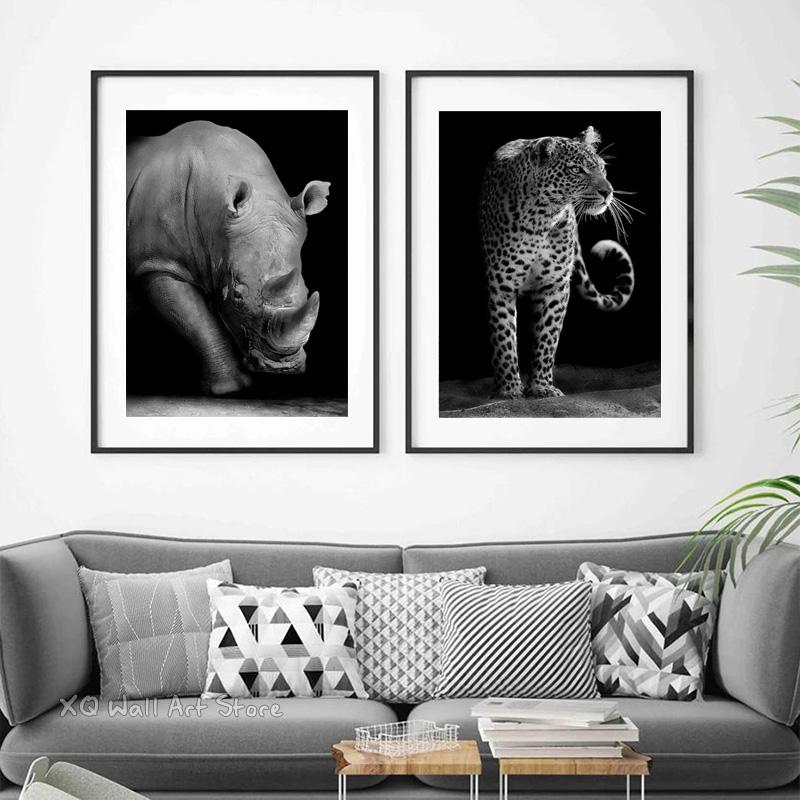 Black White Animals Art Canvas Paintings On The Wall Lion Tiger Elephant Posters and Prints Wall For Living Room Home Frameless