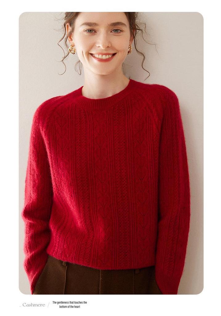 2024 Autumn/Winter Women's Loose Hollow-Out Cashmere Knit Pullover Sweater