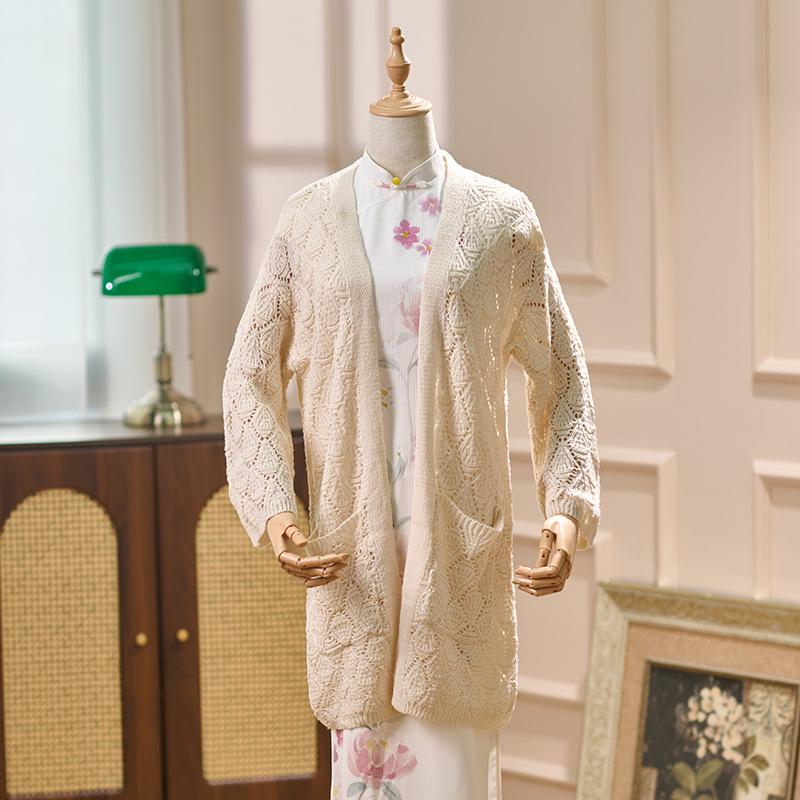 

2025 Women s Mid-Length Korean Style Loose Knitted Cardigan Sweater Coat for Spring and Autumn брудно-білий