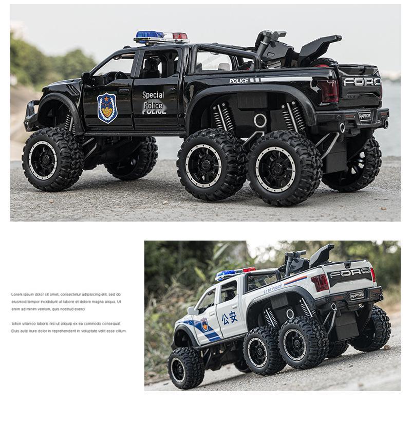 1:24 Ford Raptor Police Car Alloy Pull Back with Light & Sound