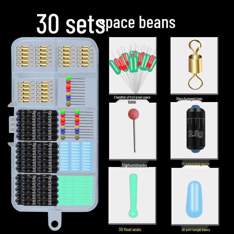 Space Bean Super Tight Silicone Anti-Tangle Fishing Set: 8-Shaped Ring, Scaled Lead Float, Sub-line Clip, Gear Accessories.