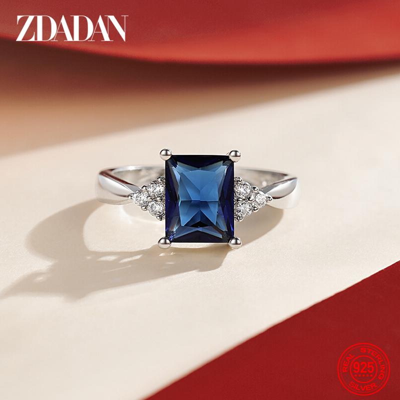 925 Sterling Silber Quadratischer Aquamarin Ring für Damen Mode Hochzeits Schmuck