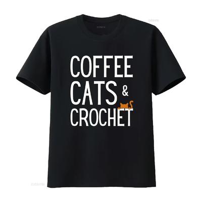 Chats de Café Crochet T-shirt Amour Crochetage L'Accro Artisanat et Amoureux Pour Maman Mère's vintage Lavé Élégant Extensible