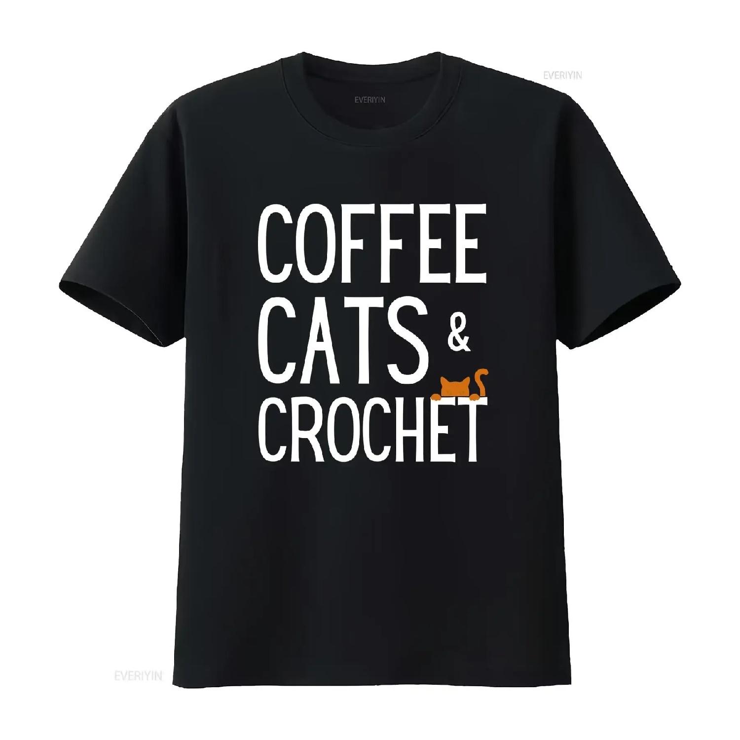 

Coffee Cats Crochet T Shirt Love Crocheting The Addict Crafts and Lover s For Mom Mother s vintage Washed Stylish Stretched XXXXXL чорний