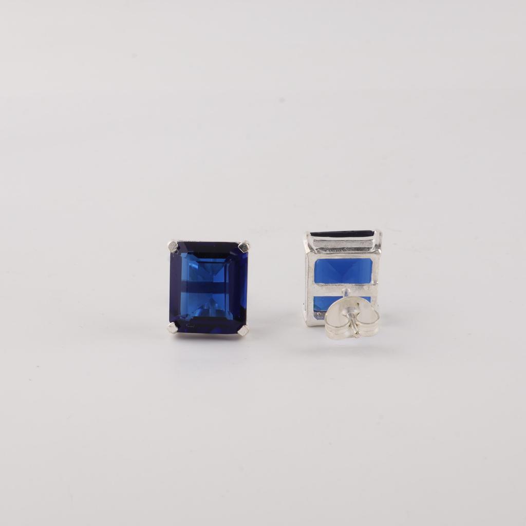 Blue Sapphire Gemstone 925 Sterling Silver Handmade Jewelry Partywear Stud Earrings 0.4" , September Birthstone, Anniversary Gift For Her EE-179-4