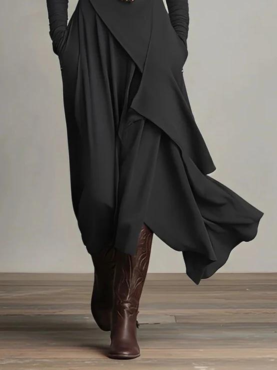 European Women's High Neck Long Sleeve Solid Color Autumn Dress (2025)