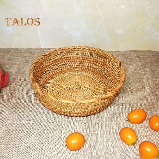 Oppbevaringskurv i rotting Rund serveringskurver til stue Håndvevd fruktskål Brødkurv til kjøkkenbenk