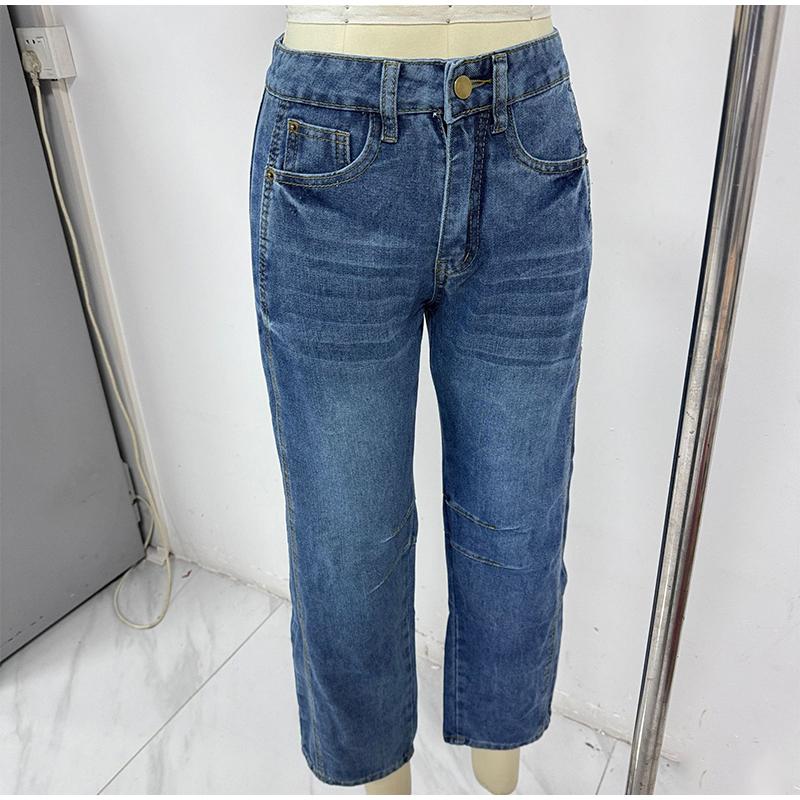 

Повседневные женские джинсы с широкими штанинами и карманами в стиле хип-хоп, со средней талией и щиколоткой, свободные брюки-трубы из денима XL темно-синий