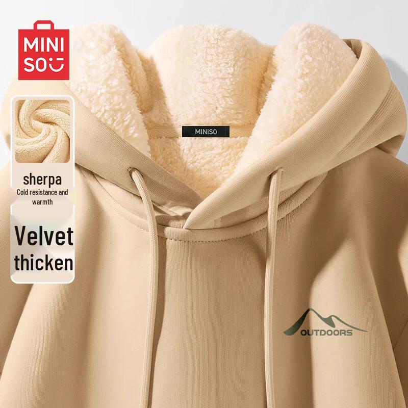 MINISO Men's Heavyweight Hooded Sweatshirt with Lamb Fleece Lining