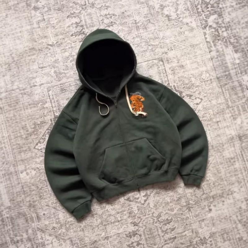 Ins Style Embroidered Zip Up Hoodie Streetwear Loose Fit Sweatshirt Teens