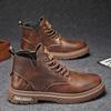 Autumn Men's Casual Short Boots High-top Lace-up Leather Martin Boots Retro