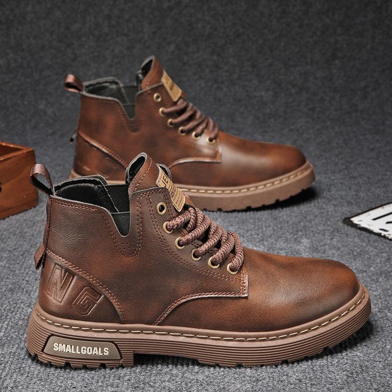 Autumn Men's Casual Short Boots High-top Lace-up Leather Martin Boots Retro