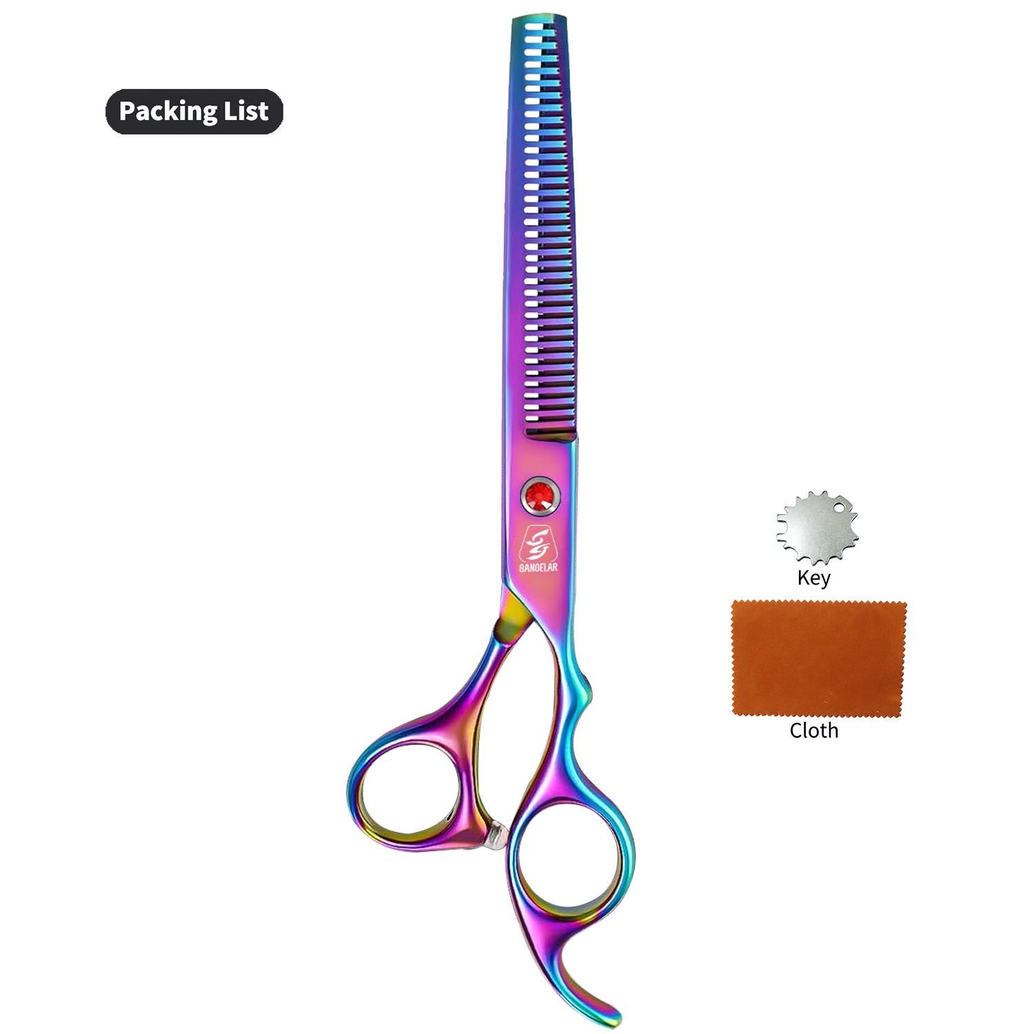 

SANGELAR 7-дюймовые разноцветные ножницы для домашних животных, выберите изогнутые ножницы с круглым кончиком, прямые ножницы, филировочные ножницы Remove Hair 20%-35% разноцветный