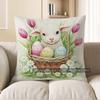 Home Decor Colorful Easter Eggs In Tulip Basket Pillow Cover Pattern Cushion Cover Suitable for Sofa Bedroom Car Pillow Cover