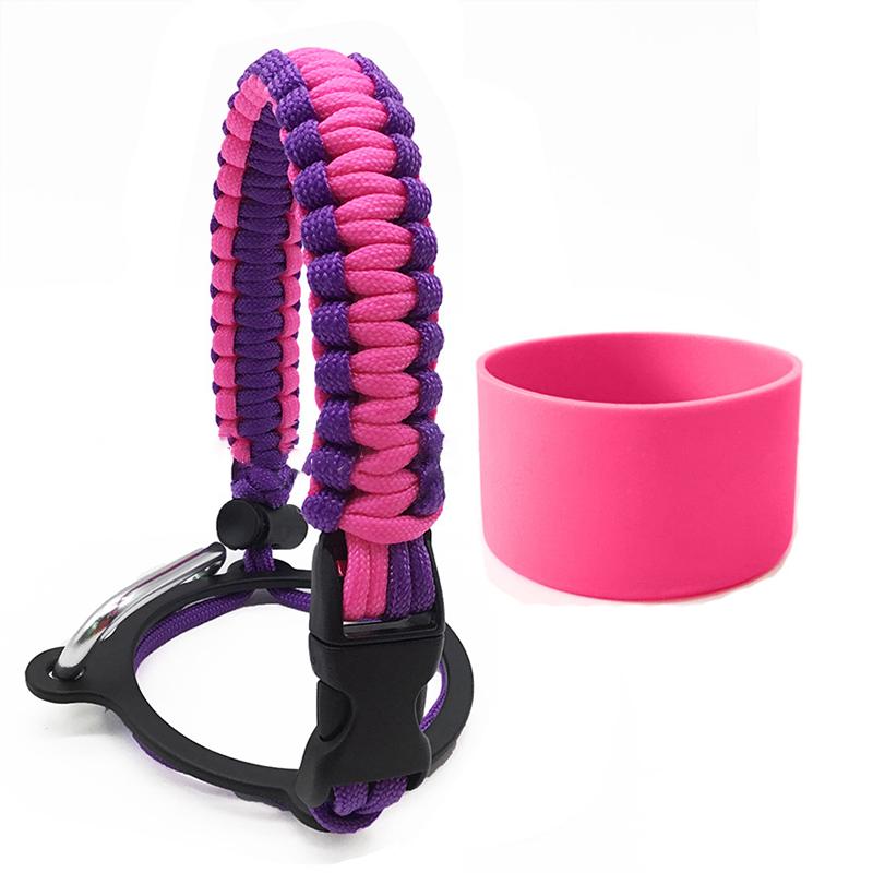 Silicone Non-Slip Base Cover Paracord Hand-Woven Water Cup Carrying Strap