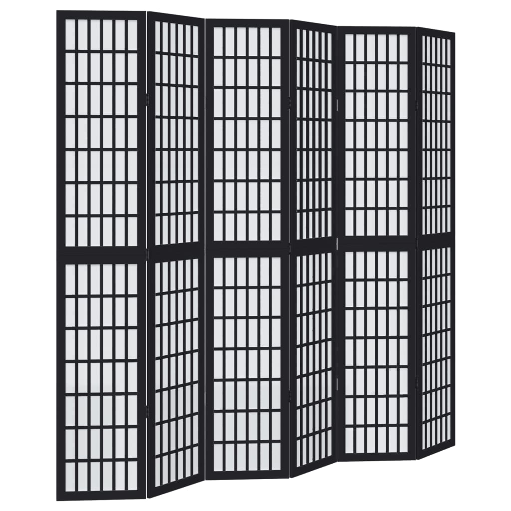 6 Piece Black Folding Screen Solid Paulownia Wood